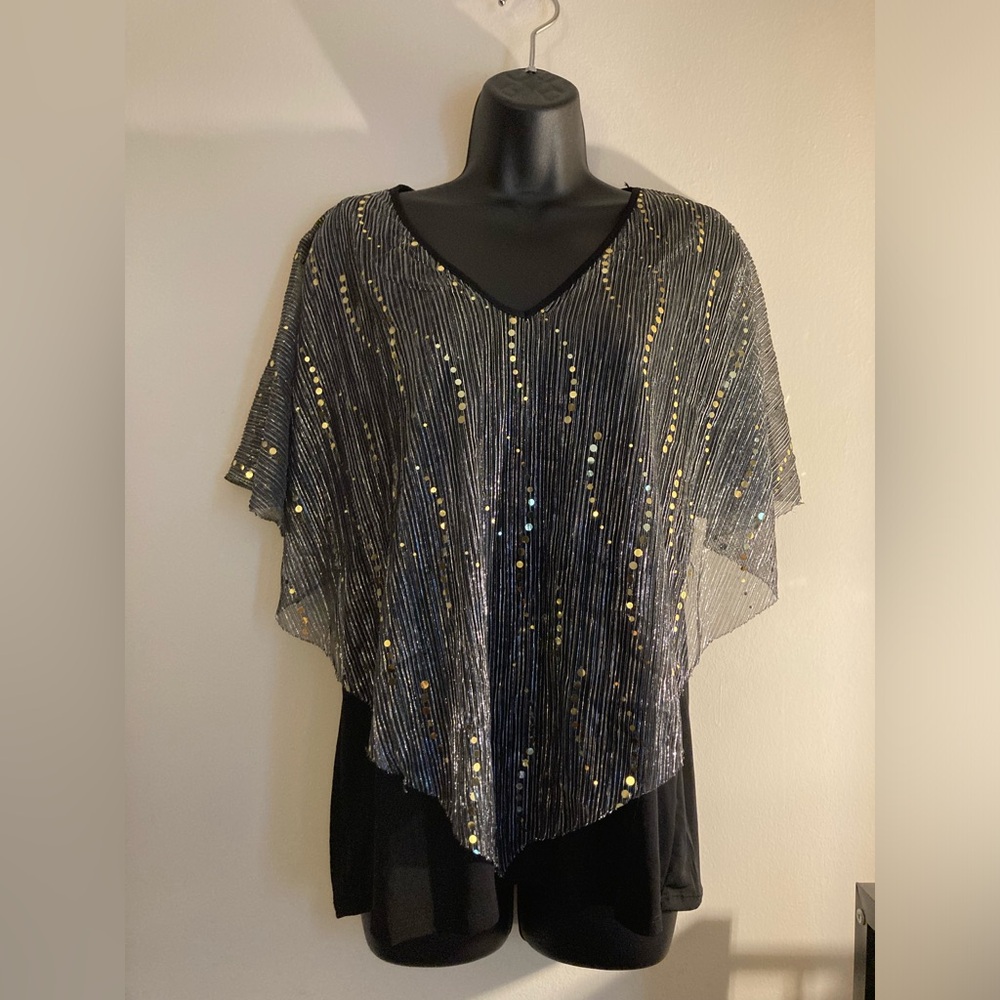 Black and Gold Sequin Poncho Top